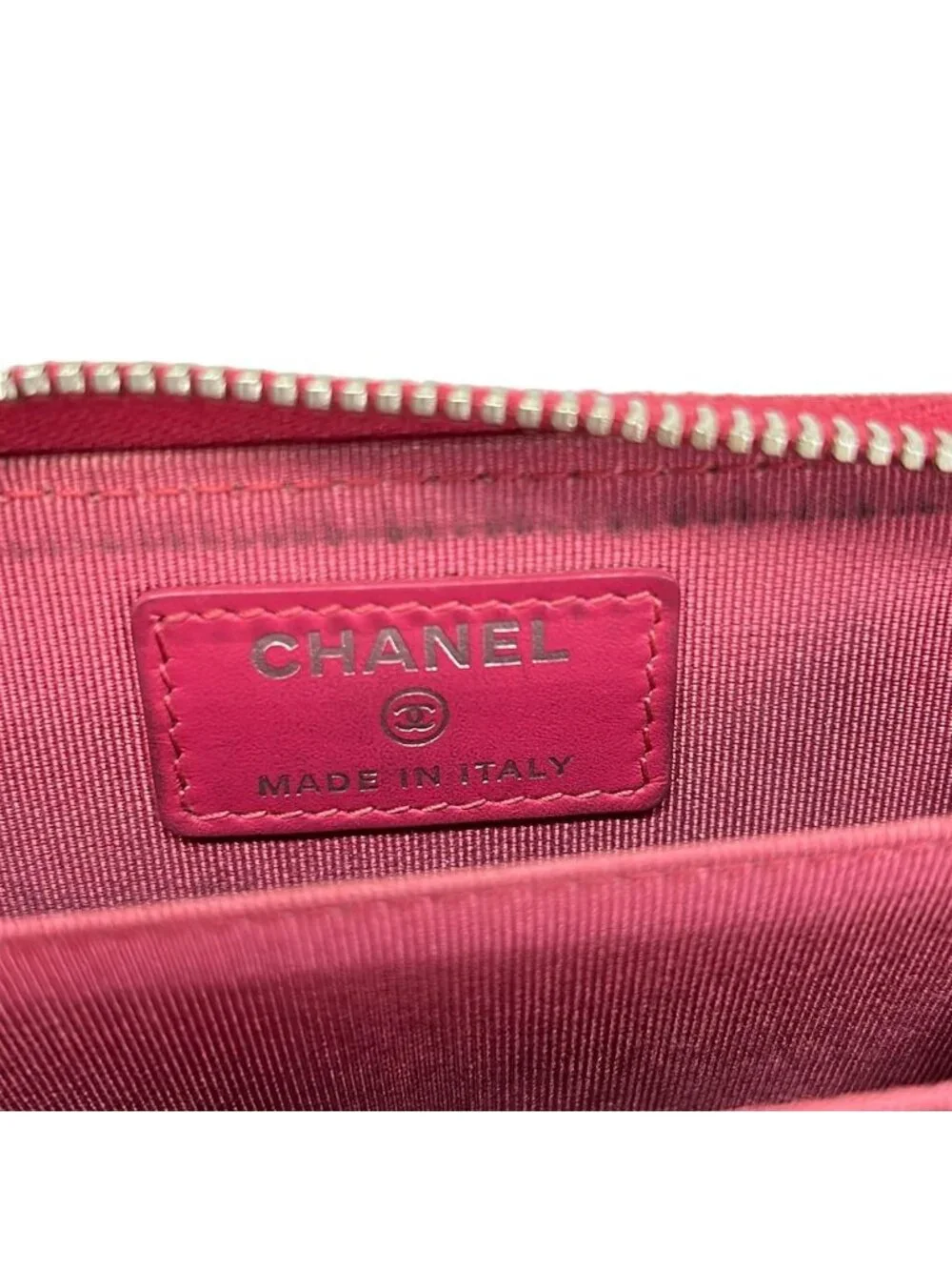 Chanel Coin Purse Quilted Pink Zip Around Silver Leather